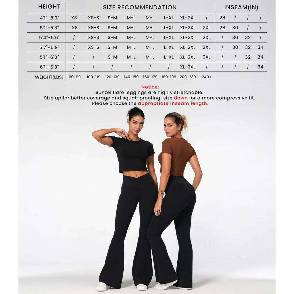 Sunzel Women's Black Flare Leggings Crossover Yoga Pants Tummy Control XL